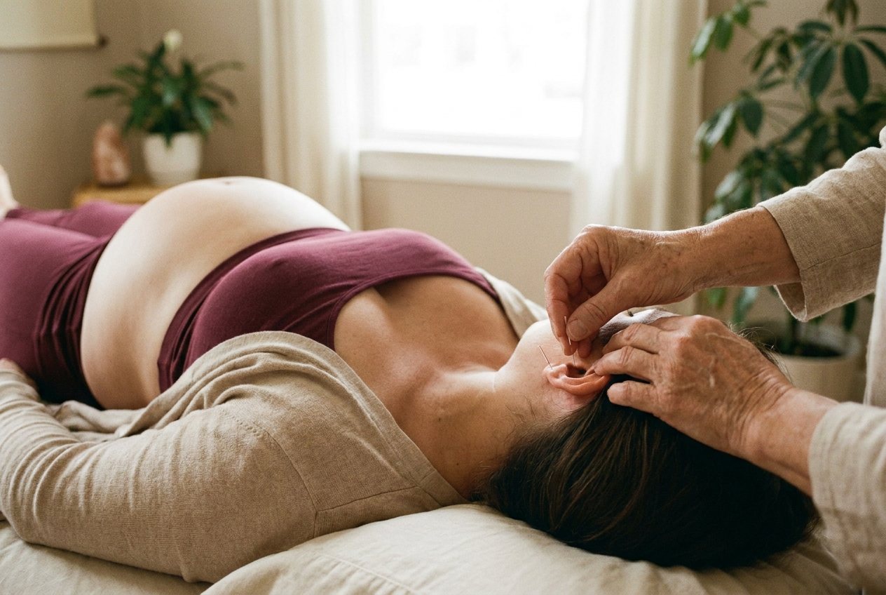 Une femme enceinte allongée sur le côté